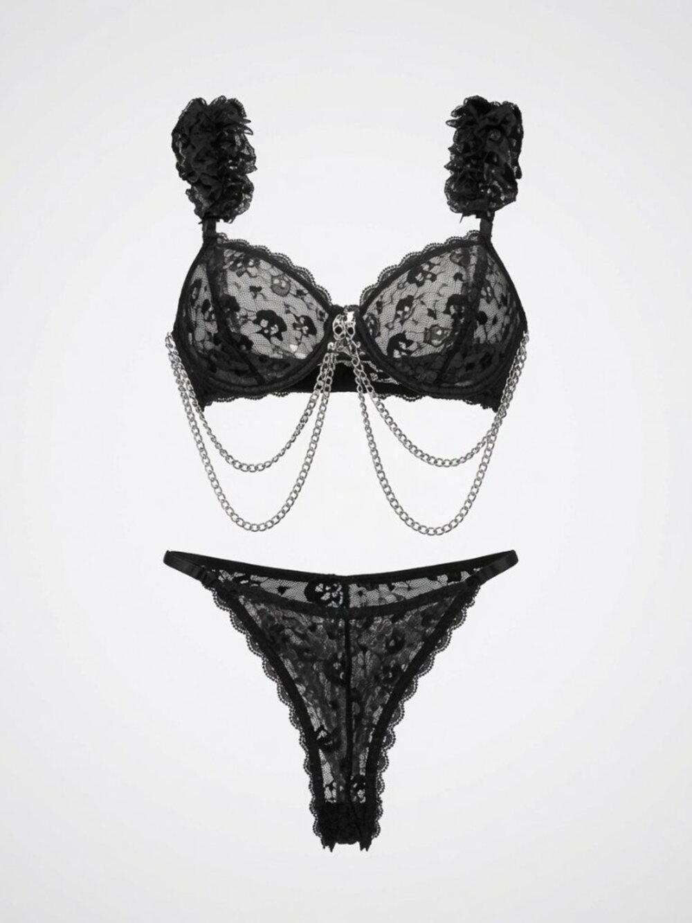 Black Chain Bra & Thong Lingerie Set Sexy Boudoir